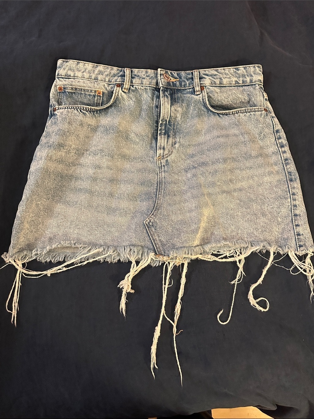 Zara Light Blue Distressed Denim Mini Skirt Sz XL